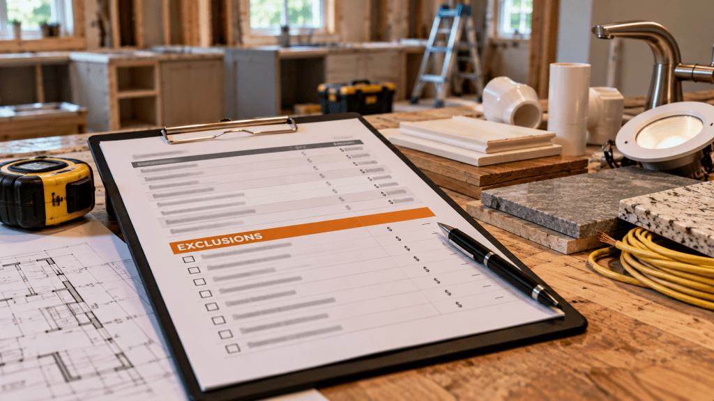 Exclusions section of a contractor estimate for a home remodeling project