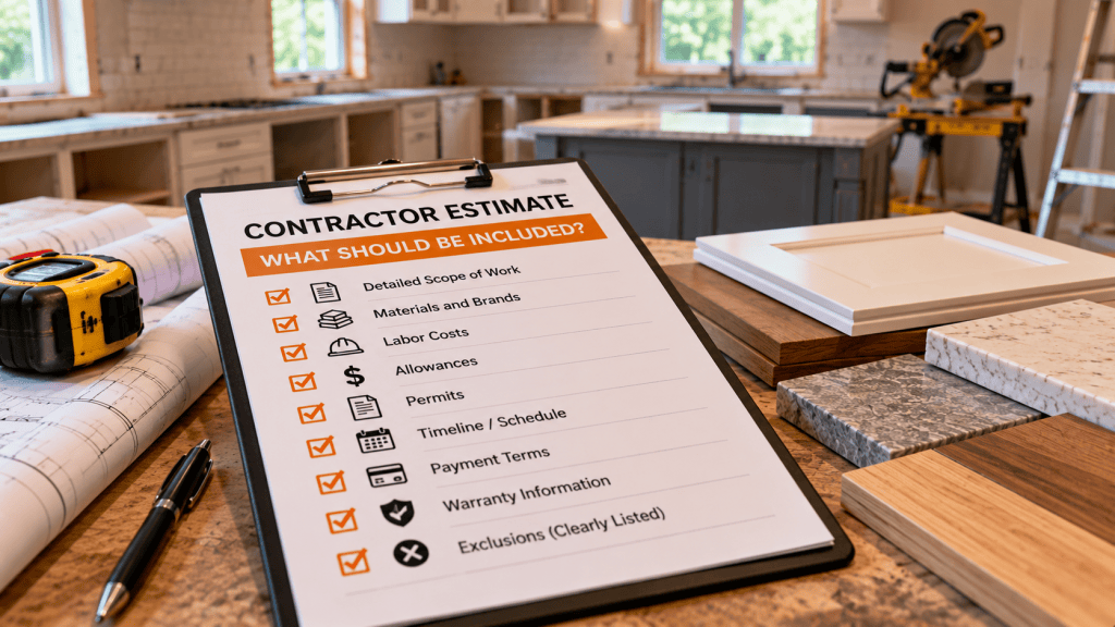 Contractor estimate showing important items homeowners should review before a remodeling project